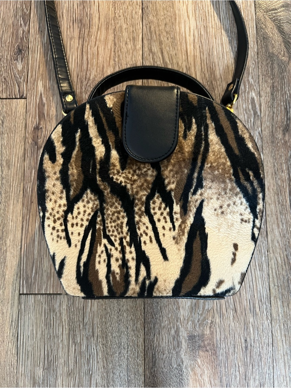 Animal Print Dome Crossbody Bag - Black and Brown